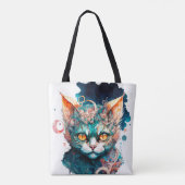 Aquarellkatze im Steampunkstil Tasche (Rückseite)