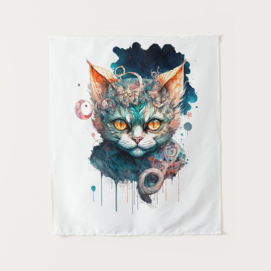 Aquarellkatze im Steampunkstil Wandteppich (Vorderseite)