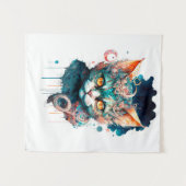 Aquarellkatze im Steampunkstil Wandteppich (Vorderseite (Horizontal))