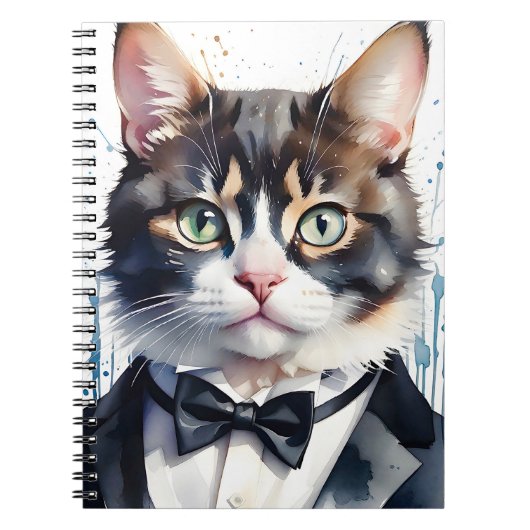 Aquarellkatze in einer Tuxedo- und Black Bow-Krawa Notizblock (Vorderseite)