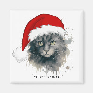 Aquarellkatze in einer Weihnachtsmannmütze Frohe W Magnet