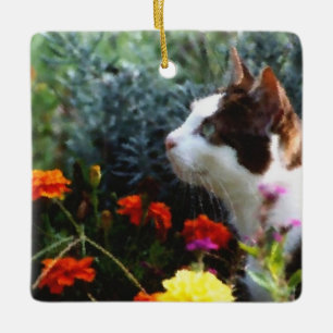 Aquarellkatze in Gartenschmuck Keramikornament