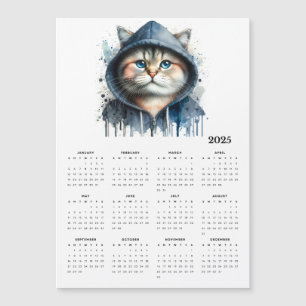 Aquarellkatze in Hoodie Splash Art 2025 Kalender Magnetkarte