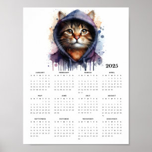Aquarellkatze in Hoodie Splash Art 2025 Kalender Poster