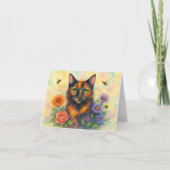 Aquarellkatze mit Blume Karte (Vorderseite)