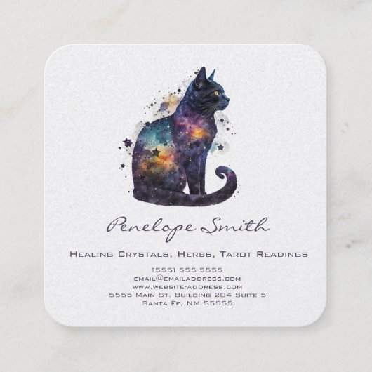 Aquarellkatze mit Sternen Square Visitenkarte (Rückseite)