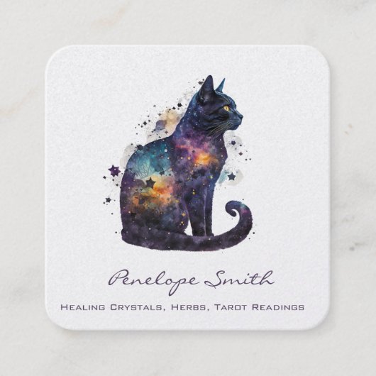 Aquarellkatze mit Sternen Square Visitenkarte (Vorderseite)