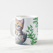 Aquarellkatze oder Kitten in einem Teacup Kaffeetasse (Vorderseite Links)