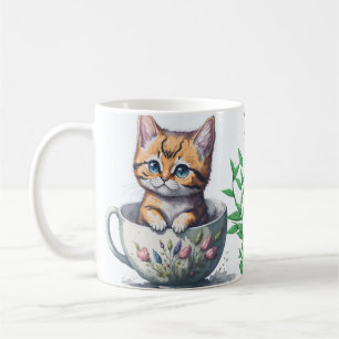 Aquarellkatze oder Kitten in einem Teacup Kaffeetasse