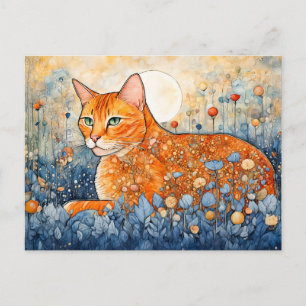 Aquarellkatze Orangefarbene Katze Entspannen in Bl Postkarte