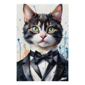 Aquarellkatze Tuxedo Vest Black Bow Krawatte Poster (Vorderseite)