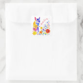 Aquarellkatze und Blume Personalisierter Tag Quadratischer Aufkleber (Tasche)
