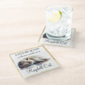 Aquarellkatze und Goldrahmen Glasuntersetzer (Schrägansicht)