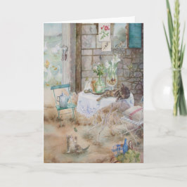 Aquarellkatzen im Bauernhof Karte