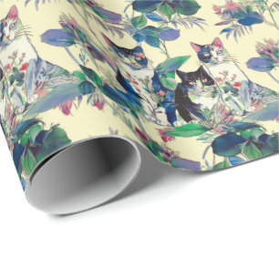Aquarellkatzen in einem Garten Geschenkpapier
