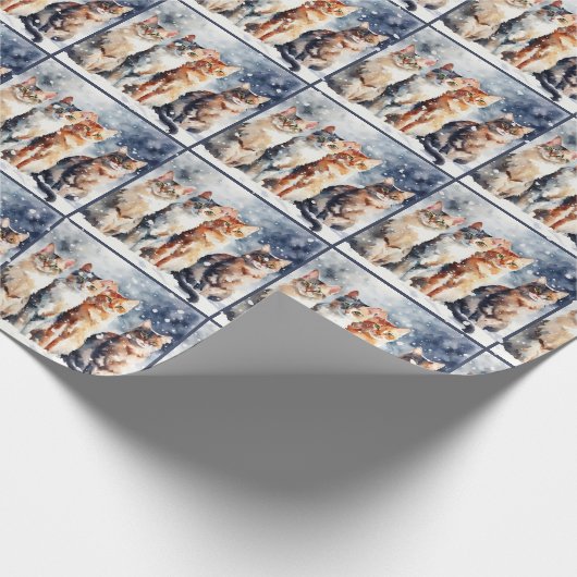 Aquarellkatzen in Schneeflocken Geschenkpapier (Ecke)