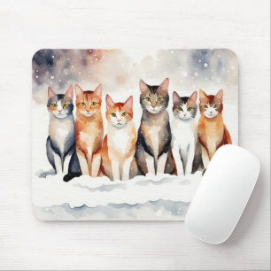Aquarellkatzen in Schneeflocken Mousepad