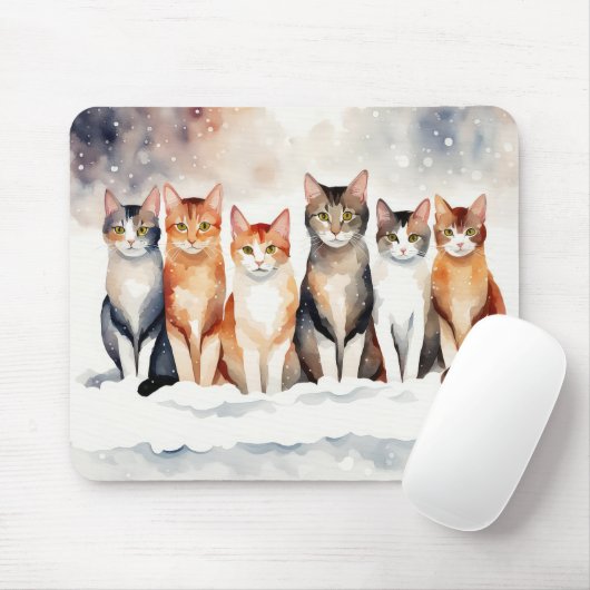 Aquarellkatzen in Schneeflocken Mousepad (Mit Mouse)