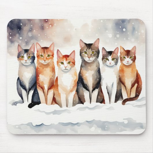 Aquarellkatzen in Schneeflocken Mousepad (Vorne)