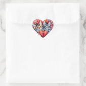 Aquarellkatzen mit Herz Herz-Aufkleber (Tasche)