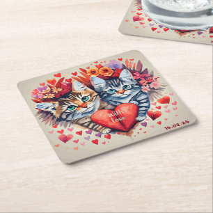 Aquarellkatzen mit Herz Rechteckiger Pappuntersetzer