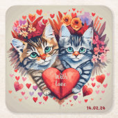 Aquarellkatzen mit Herz Rechteckiger Pappuntersetzer (Vorderseite)