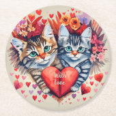 Aquarellkatzen mit Herz Runder Pappuntersetzer (Vorderseite)