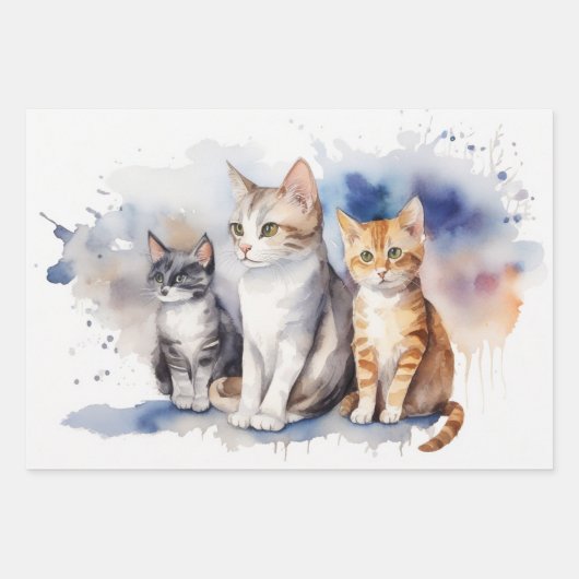 Aquarellkatzen mit weichem pastellfarbenem Hinterg Geschenkpapier Set (Vorderseite 3)