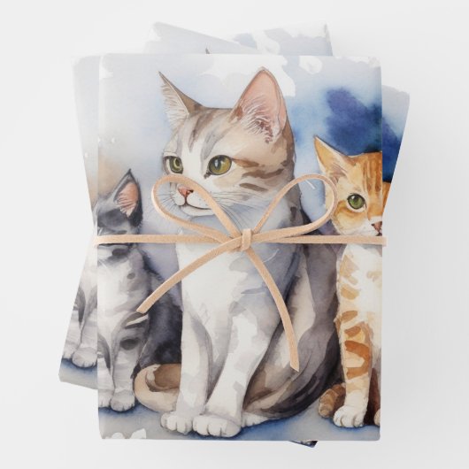 Aquarellkatzen mit weichem pastellfarbenem Hinterg Geschenkpapier Set (Beispiel)
