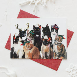 Aquarellkatzen mit Weihnachtsmannmützen Weihnachts