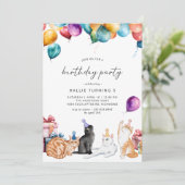 Aquarellkatzen | Niedliche Fun Girls Geburtstagspa Einladung (Stehend Vorderseite)