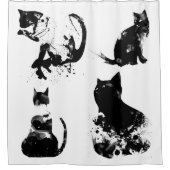 Aquarellkatzen, schwarze Katze, Minimal, Schwarz & Duschvorhang (Vorderseite)