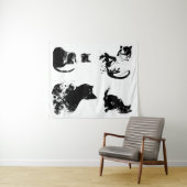 Aquarellkatzen, schwarze Katze, Minimal, Schwarz & Wandteppich (Beispiel (Horizontal))