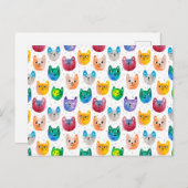 Aquarellkatzen und Freunde Ankündigungspostkarte (Vorne/Hinten)