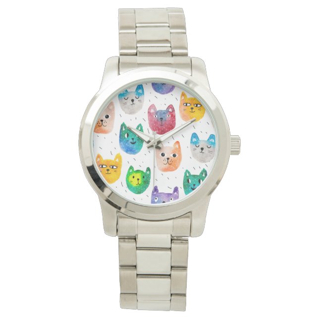 Aquarellkatzen und Freunde Armbanduhr (Vorderseite)