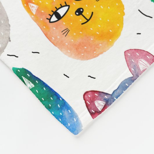 Aquarellkatzen und Freunde Fleecedecke (Ecke)