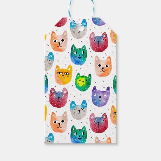 Aquarellkatzen und Freunde Geschenkanhänger (Vorderseite)