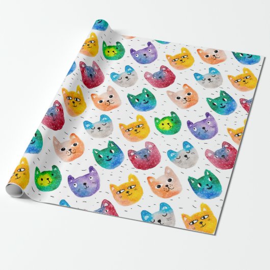 Aquarellkatzen und Freunde Geschenkpapier (Ungerollt)