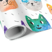 Aquarellkatzen und Freunde Geschenkpapier (Rolleneckpunkt)