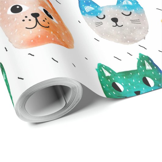 Aquarellkatzen und Freunde Geschenkpapier (Rolleneckpunkt)