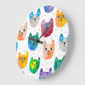 Aquarellkatzen und Freunde Große Wanduhr (Winkel)