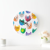 Aquarellkatzen und Freunde Große Wanduhr (Zuhause)