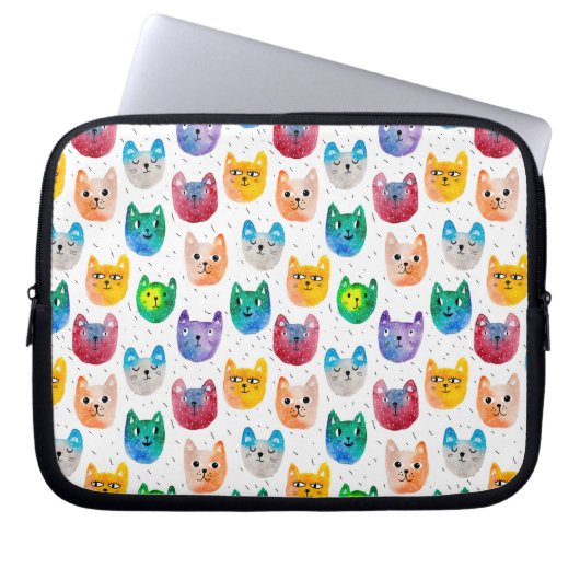 Aquarellkatzen und Freunde Laptopschutzhülle (Vorderseite)