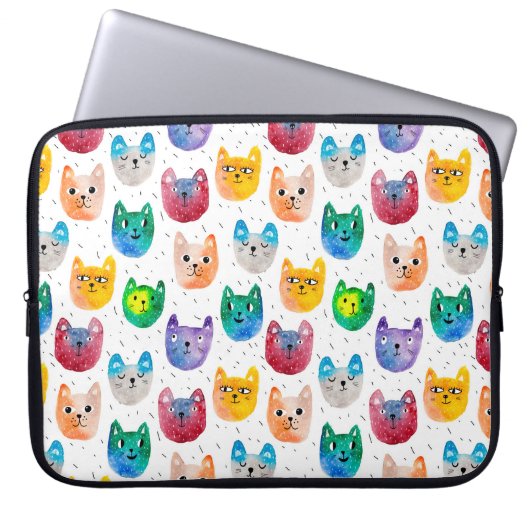 Aquarellkatzen und Freunde Laptopschutzhülle (Vorderseite)