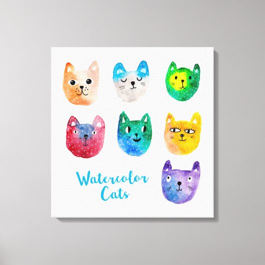 Aquarellkatzen und Freunde Leinwanddruck (Vorderseite)