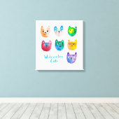 Aquarellkatzen und Freunde Leinwanddruck (Insitu (Holzboden))