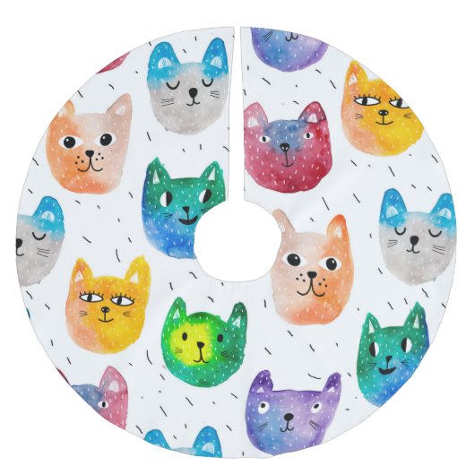 Aquarellkatzen und Freunde Polyester Weihnachtsbaumdecke (Vorderseite)