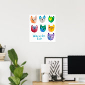 Aquarellkatzen und Freunde Poster (Heimbüro)