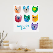 Aquarellkatzen und Freunde Poster (Küche)