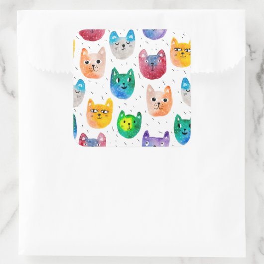 Aquarellkatzen und Freunde Quadratischer Aufkleber (Tasche)